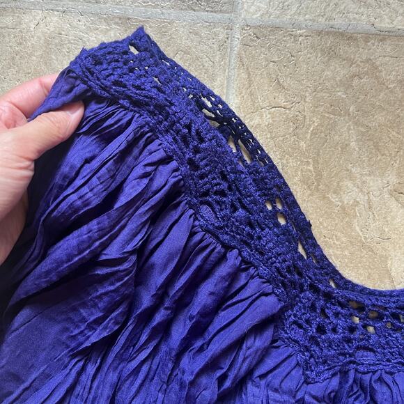 Vtg Bobbie Brooks Maxi Dress 3XL Purple Crochet Crinkle Whimsigoth Witchy Artsy - Picture 4 of 9